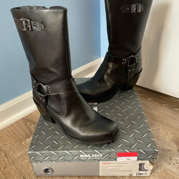 Women’s Harness Biker Boots, Black, Size 9 - Picture 2 of 9
